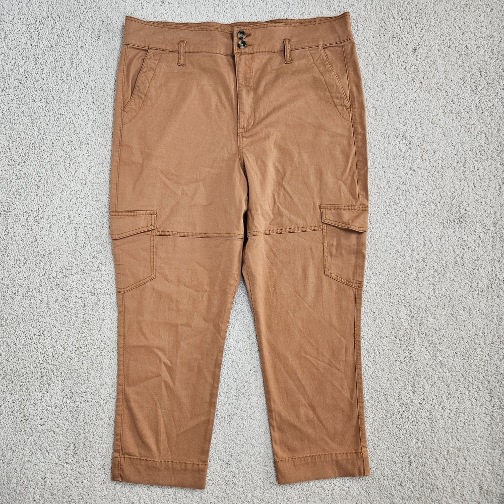 Cabi Pants Paper Bag Cargo Cashew Burnt Orange High Rise Womens 14 Utility